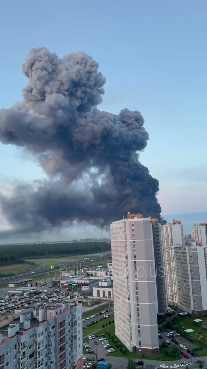 Fire as result of drone strike in St.Petersburg 
