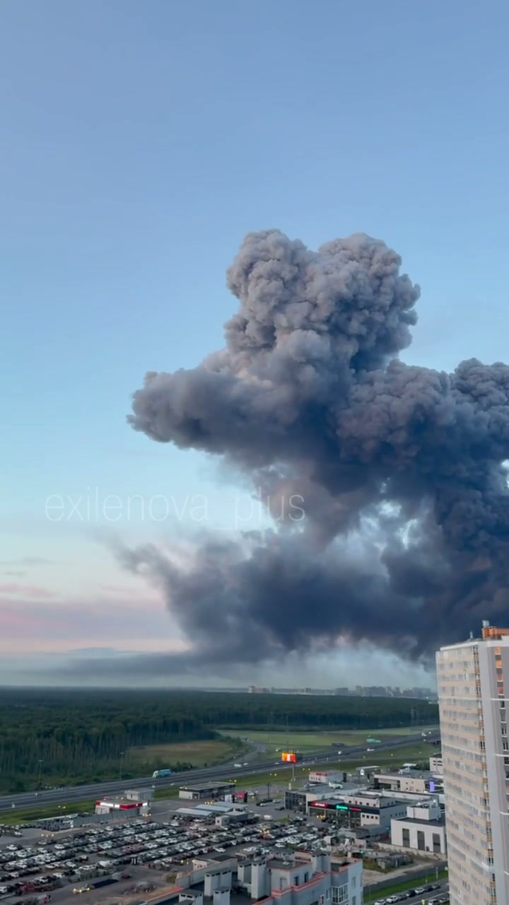 Fire as result of drone strike in St.Petersburg 