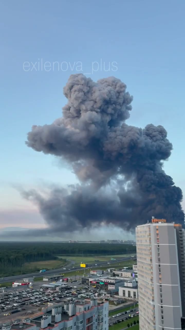 Fire as result of drone strike in St.Petersburg 