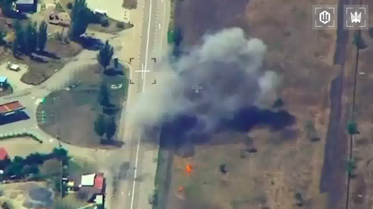 Video of Ukrainian drones strikes at the column of fuel trucks on the route to Crimea