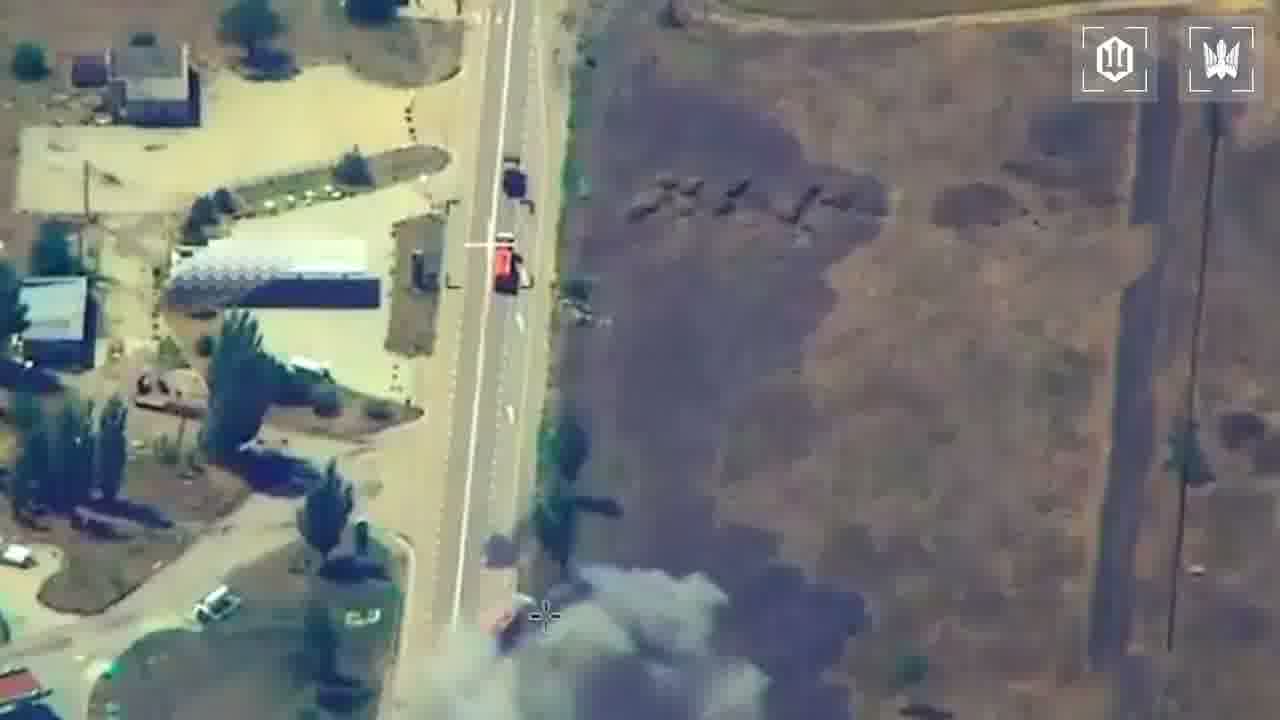 Video of Ukrainian drones strikes at the column of fuel trucks on the route to Crimea