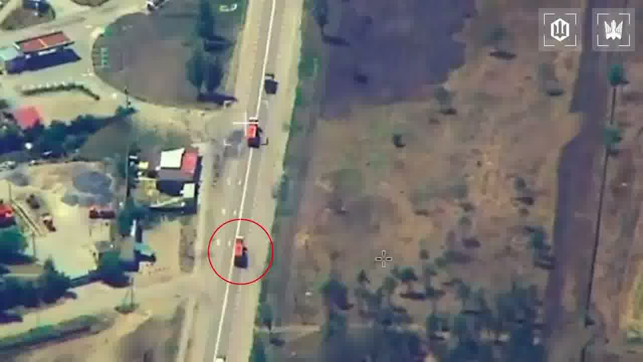 Video of Ukrainian drones strikes at the column of fuel trucks on the route to Crimea