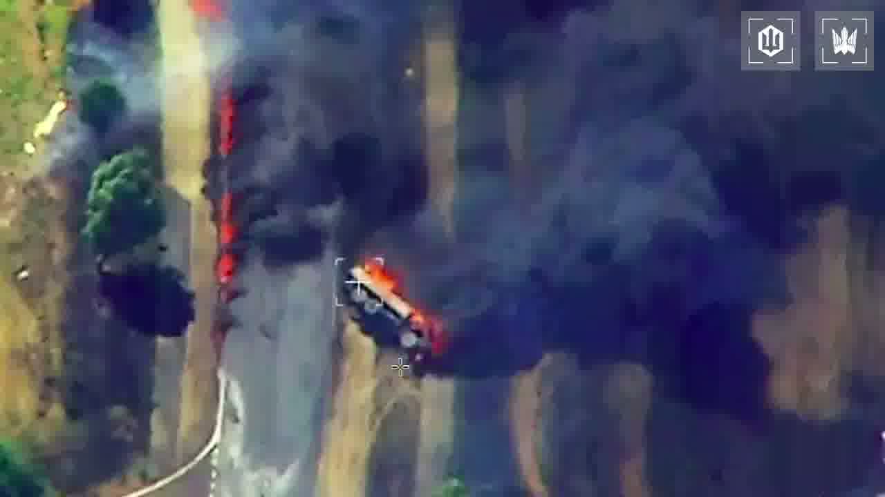 Video of Ukrainian drones strikes at the column of fuel trucks on the route to Crimea