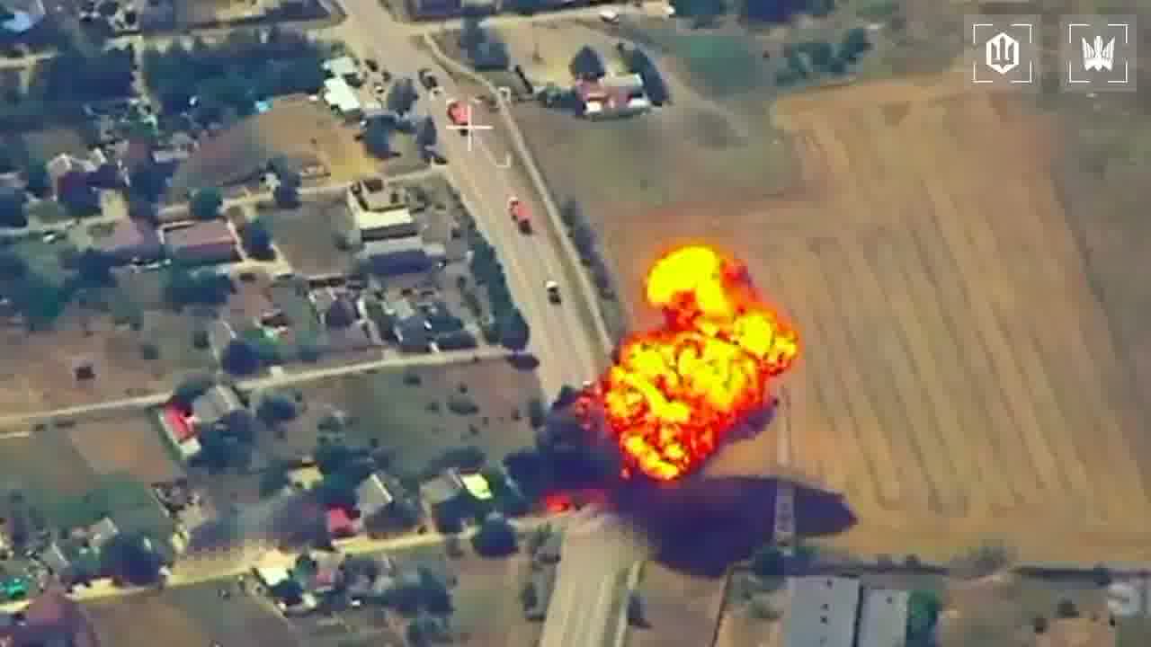 Video of Ukrainian drones strikes at the column of fuel trucks on the route to Crimea