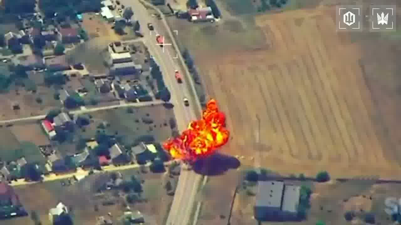 Video of Ukrainian drones strikes at the column of fuel trucks on the route to Crimea