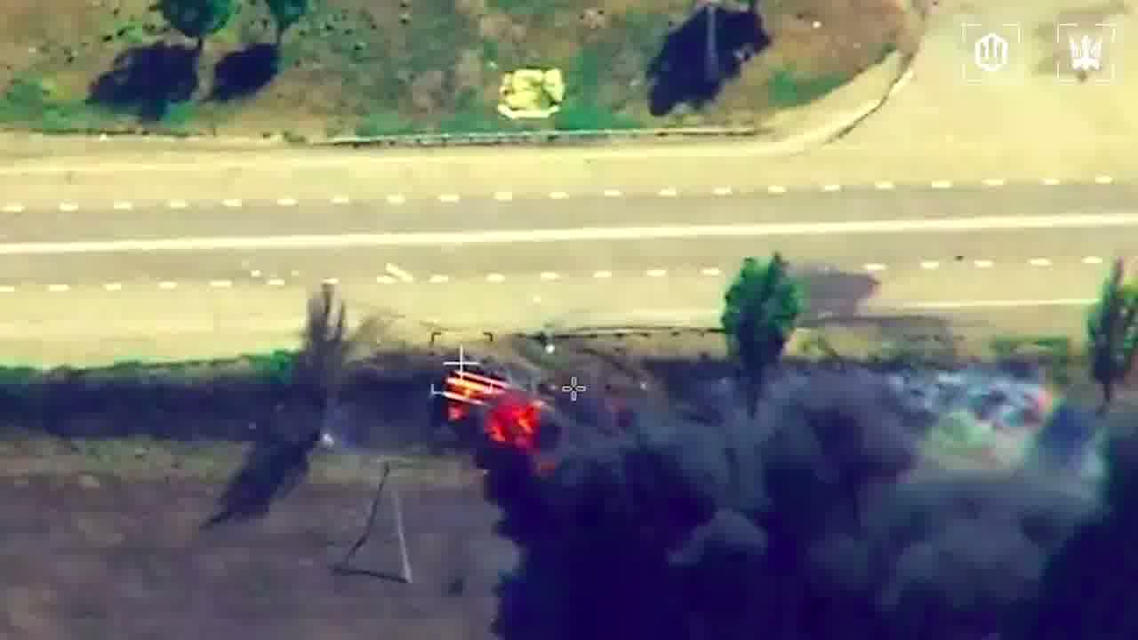 Video of Ukrainian drones strikes at the column of fuel trucks on the route to Crimea