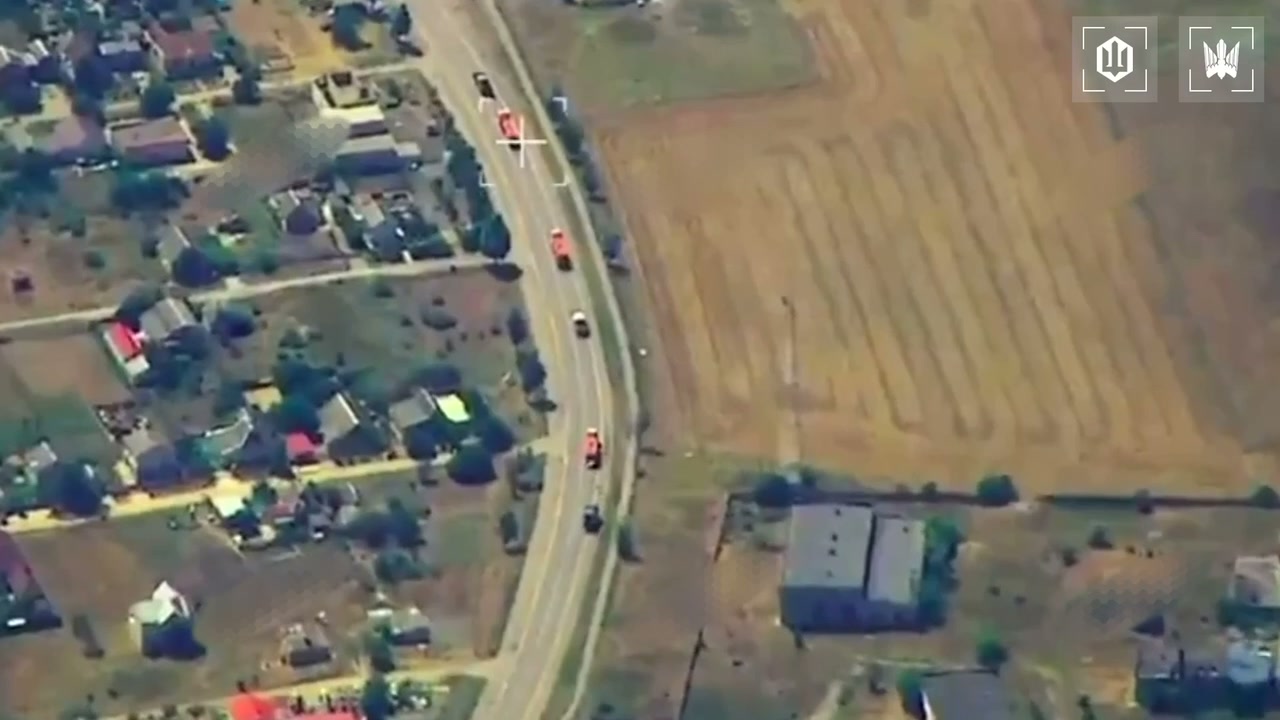 Video of Ukrainian drones strikes at the column of fuel trucks on the route to Crimea
