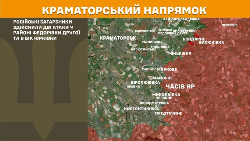 At Kramatorsk direction clashes yesterday near Fedorivka Druha, Yurkivka, - General Staff of Armed Forces of Ukraine reports