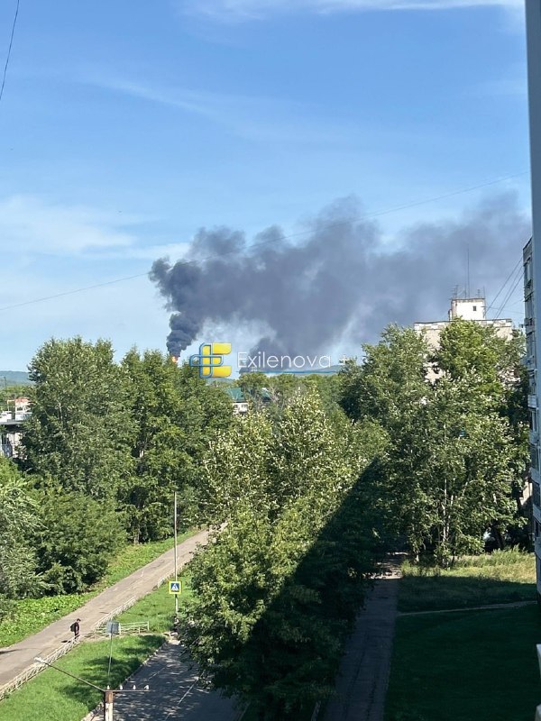 Fire at the oil refinery in Komsomolsk-on-Amur, Khabarovskiy kray
