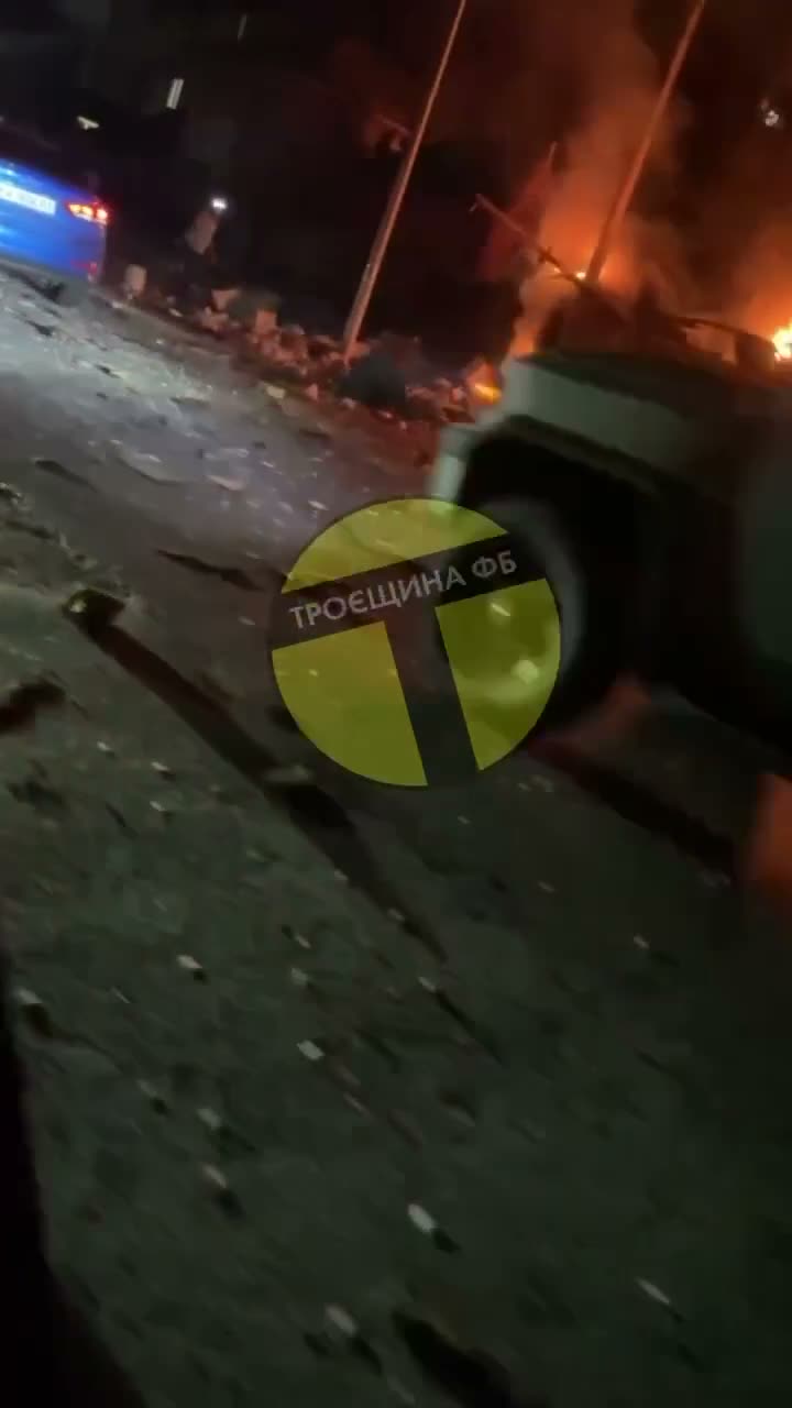 Big fire at the site of drone strike in Pohreby in Kyiv region