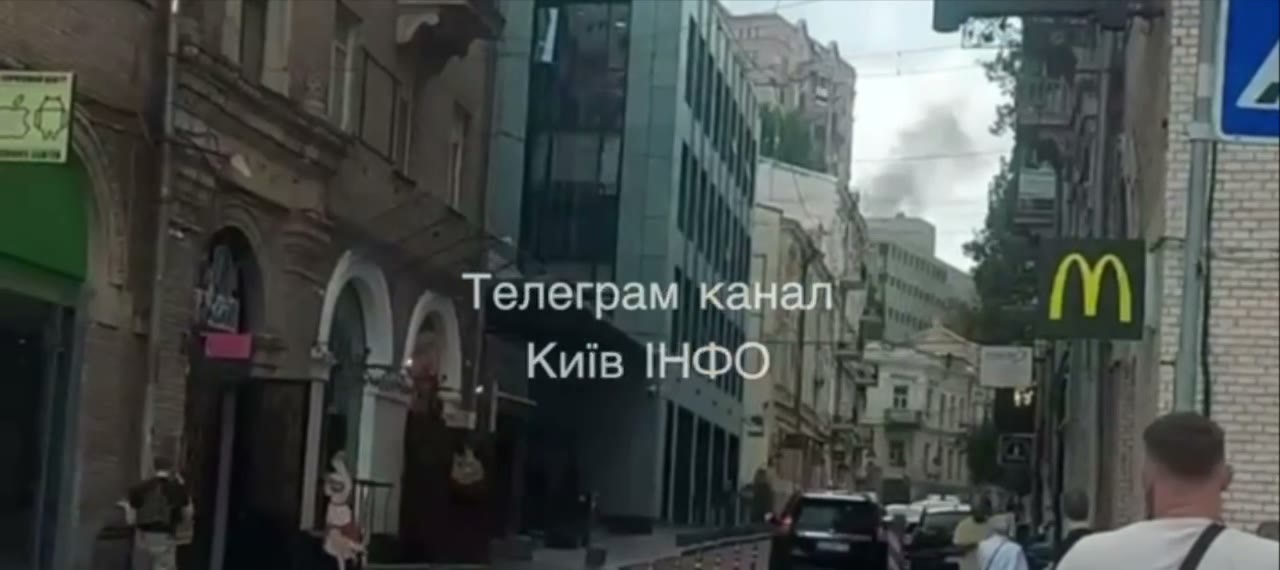 Debris of the drone have fallen on the roof of a building in central part of Kyiv