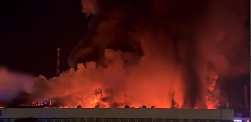 Big fire after drone strike at the industrial enterprise in Bila Tserkva, Kyiv region