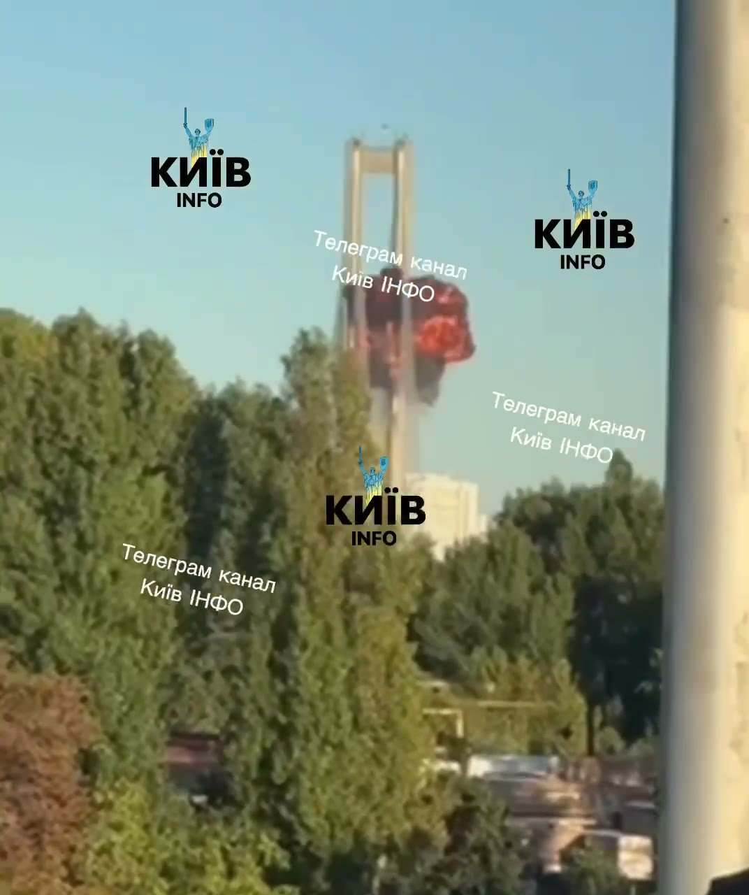 Drone strike at the Pivdennyi bridge in Kyiv today